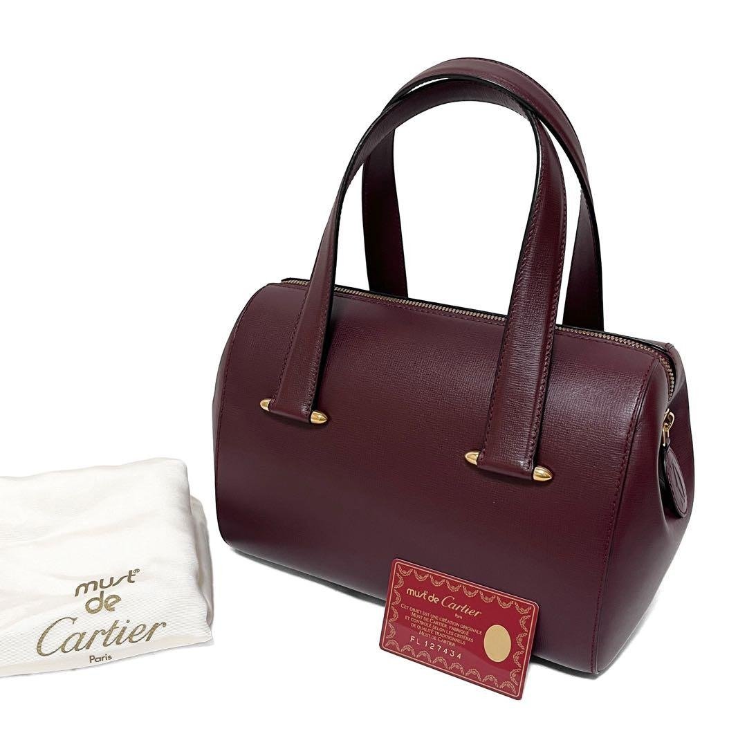 正品 Cartier 卡地亚 迷你波士顿包 手提包 Must Line 皮革 酒红色 日本直送 - 手提包/手提袋 - 其他材质 