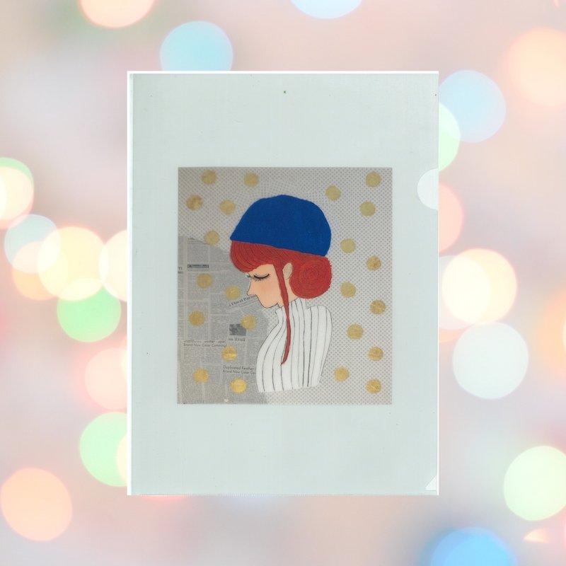 透明文件夹-蓝色贝蕾帽女孩 - 文件夹/资料夹 - 塑料 蓝色