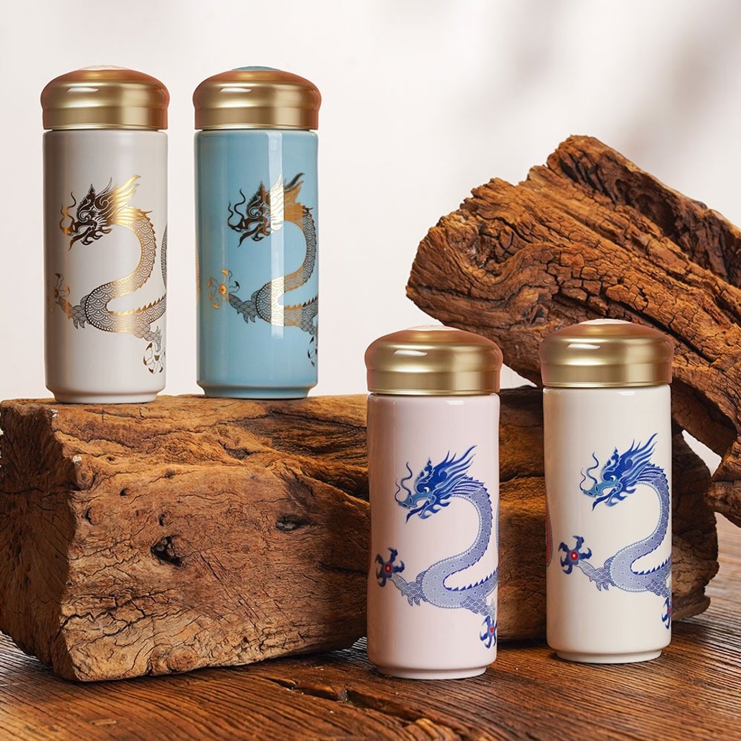 鸿运青花龙随身杯 / 大 / 双层 / 2色 330ml - 水瓶/水壶 - 瓷 白色