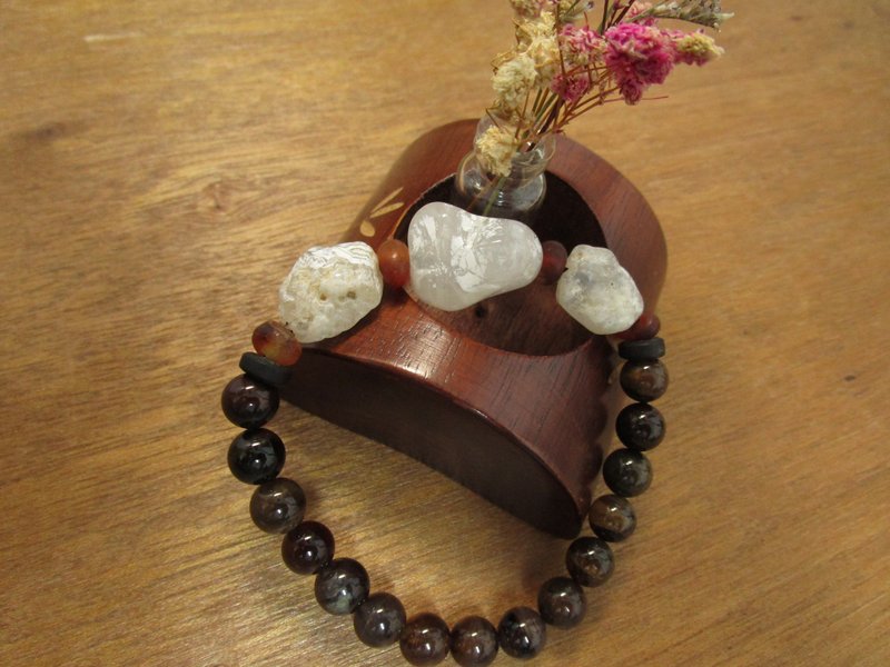 手链 珠串设计 白玉髓+红玛瑙+木化玉+椰子壳 - 手链/手环 - 玉石 咖啡色