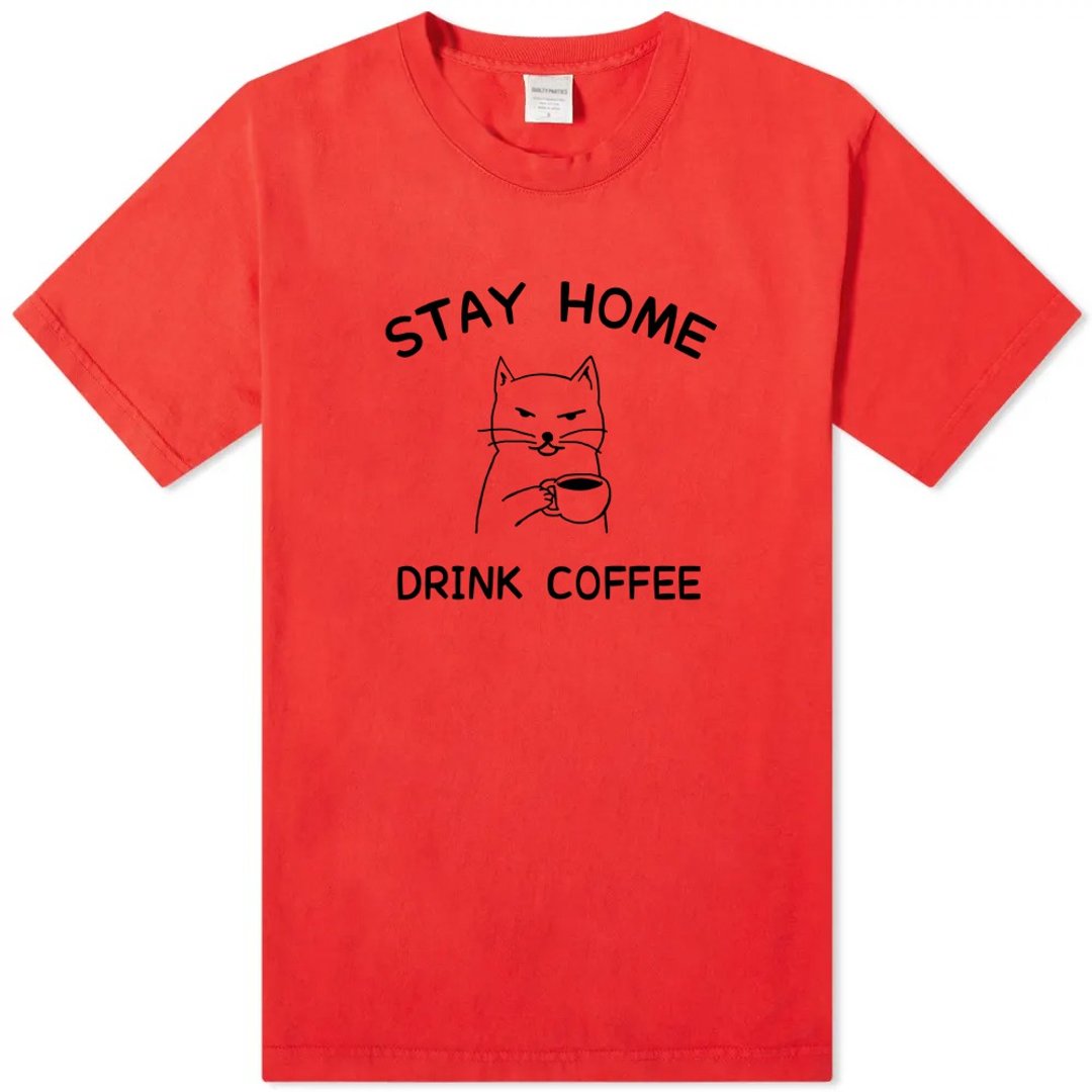 STAY HOME DRINK COFFEE 中性短袖T恤 红色 待在家里喝咖啡防疫 - 女装 T 恤 - 棉 红色