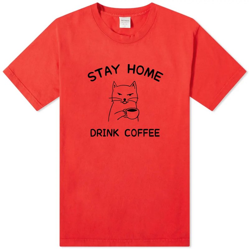 STAY HOME DRINK COFFEE 中性短袖T恤 红色 待在家里喝咖啡防疫 - 女装 T 恤 - 棉．麻 红色
