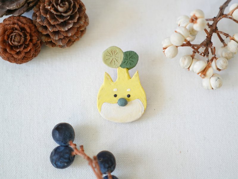 圆叶山乌龟系列•柴犬  陶别针 胸针 - 徽章/别针 - 陶 橘色