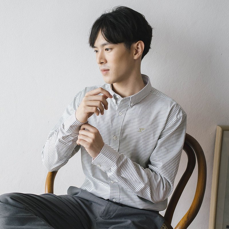 (尺寸 S) PREMIUM // 白绿格纹 // 男士修身版型 - 男装衬衫 - 棉．麻 白色