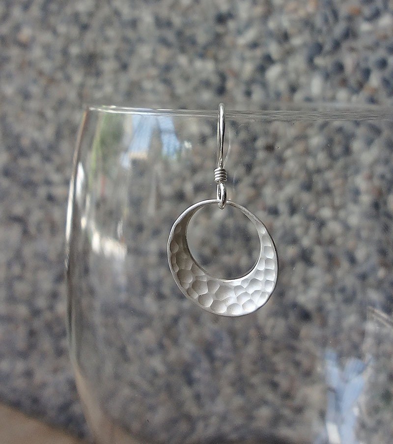 月光 弯月款 纯银耳环-耳勾 耳针 - 耳环/耳夹 - 其他金属 灰色