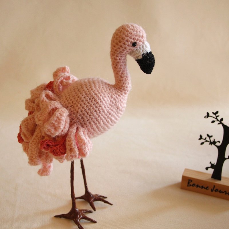 毛线娃娃 手作礼物 居家/办公室布置 角落摆设 毛线小鸟粉红红鹤 - 玩偶/公仔 - 羊毛 粉红色