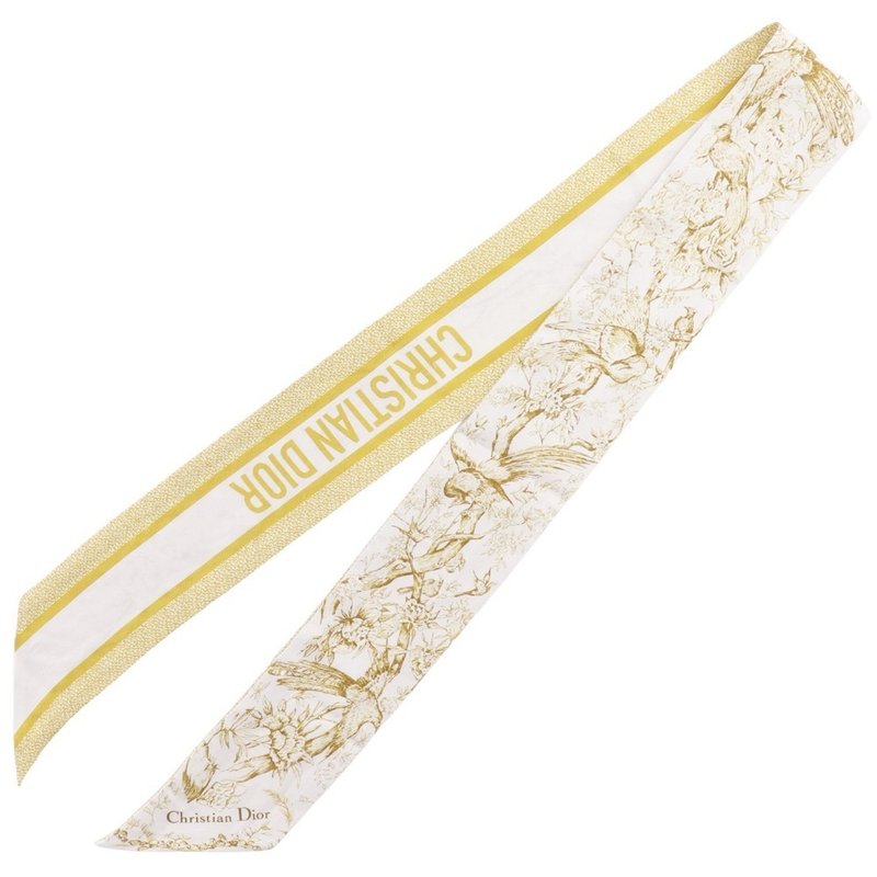 【日本直送】Christian Dior 迪奥 Mitzah 丝巾 Toile de Jouy Sauvage 缎带丝巾 丝绸 黄/白 女仕【二手】 - 丝巾 - 丝．绢 黄色