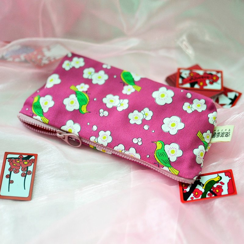 【万用拉链袋_中】文具袋_韩国花牌_桃底梅花 - 铅笔盒/笔袋 - 棉．麻 粉红色