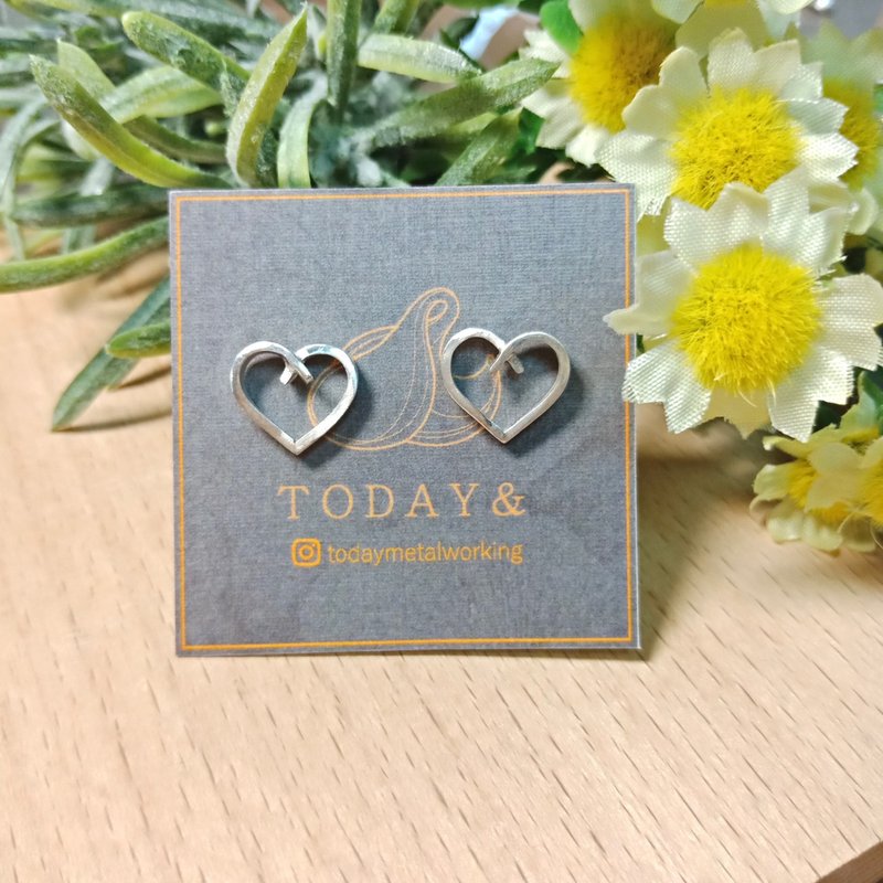 交叠双心纯银耳环-925纯银耳环 - 耳环/耳夹 - 纯银 