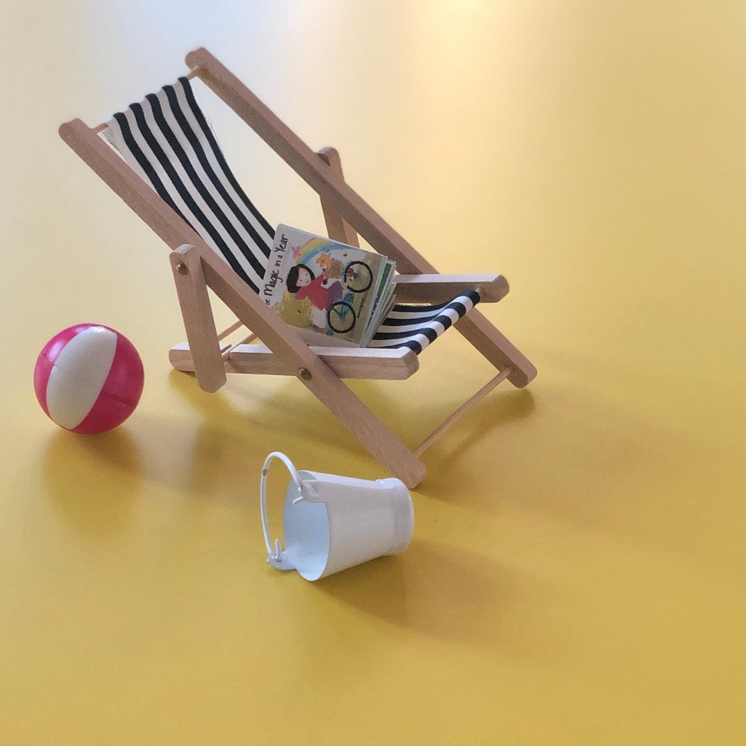 Miniature beach chair foldable striped wooden doll house furniture - 木工/竹艺/纸艺 - 木头 蓝色