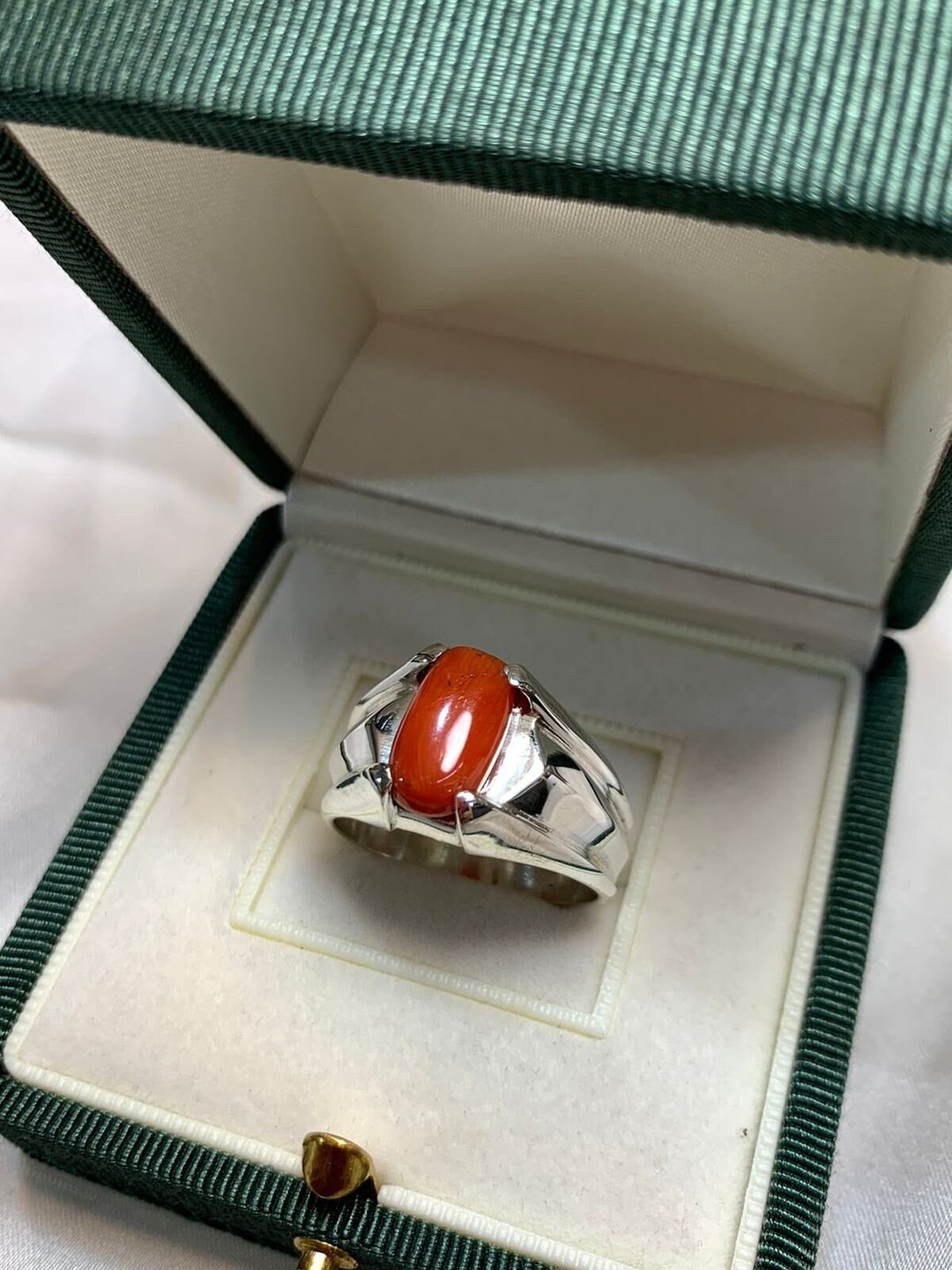 天然男士红珊瑚戒指 925 纯银手工戒指 高品质珊瑚 - 戒指 - 宝石 红色