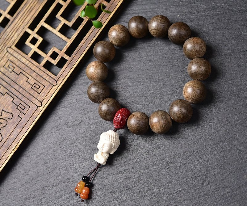 收藏级原创文莱黑油沉香手串 珠经16MM 天然野生老料香韵蜜香 - 手链/手环 - 水晶 