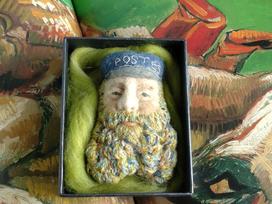 梵谷胸针，邮差鲁林，60，羊毛毡，刺绣 - 摆饰 - 羊毛 多色