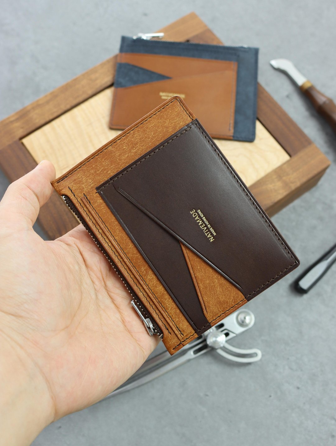 意大利皮革卡套散银包 Zip Wallet Pueblo Buttero 短夹 钱包 - 皮夹/钱包 - 真皮 咖啡色