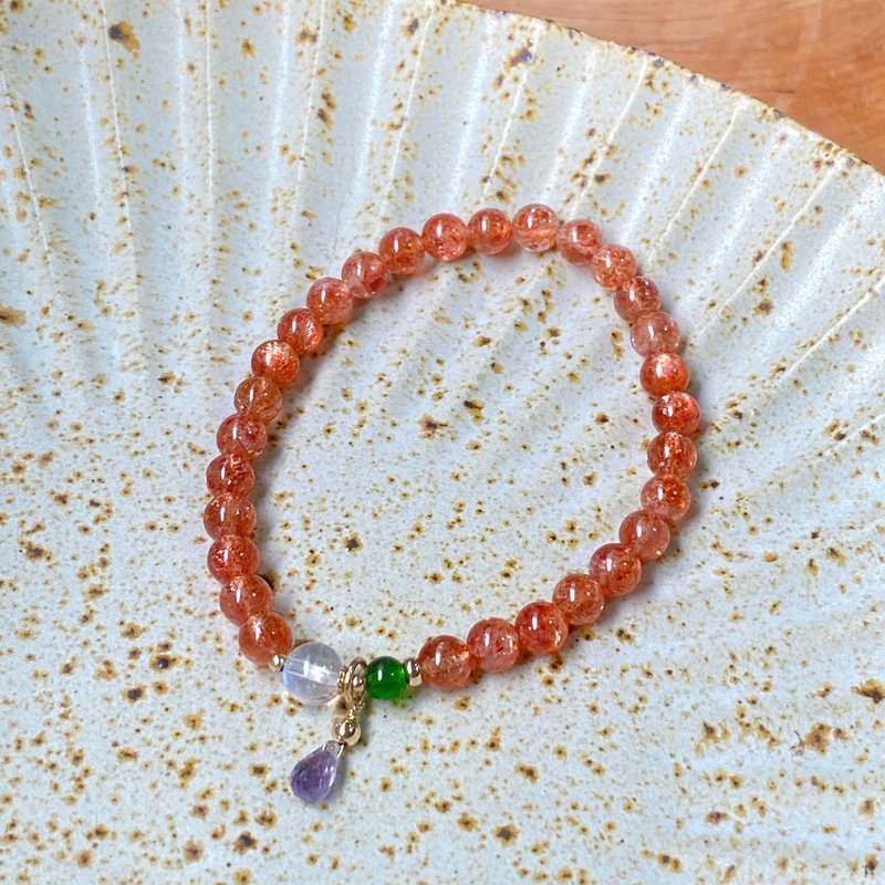 Emerald gift。拈翠-太阳石设计手串 - 手链/手环 - 宝石 红色
