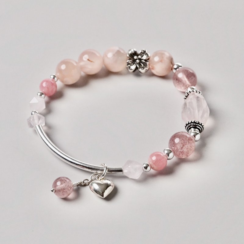 开运系列--桃花贵人款 | 粉晶*草莓晶*樱花玛瑙*红纹石 - 手链/手环 - 宝石 粉红色
