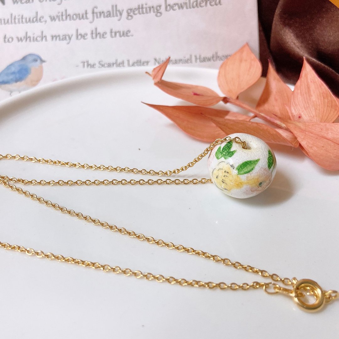 【 西洋古董饰品 】手工陶瓷彩绘画花朵 叶片 篓空 项链 - 项链 - 贵金属 多色