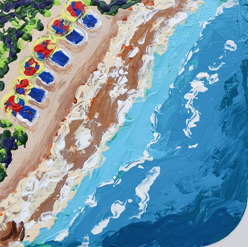 Original Acrylic Painting Florida Deck Chair Seascape Beach Umbrella Recliner - 海报/装饰画/版画 - 其他材质 蓝色