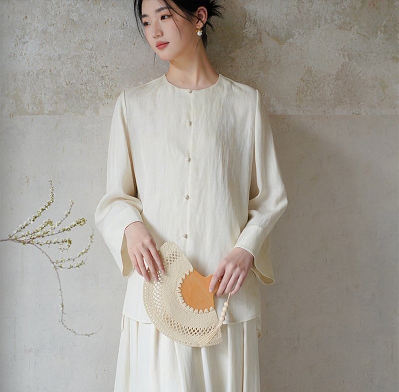 【玉瑶杏】新中式复古中国风 禅意对襟盘扣/上衣/半裙 - 洋装/连衣裙 - 其他材质 白色