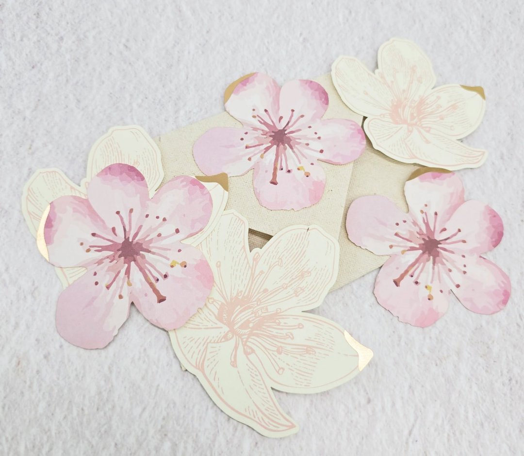 Cherry blossoms sakura die cut cards with gold foil (Set of - 卡片/明信片 - 纸 粉红色