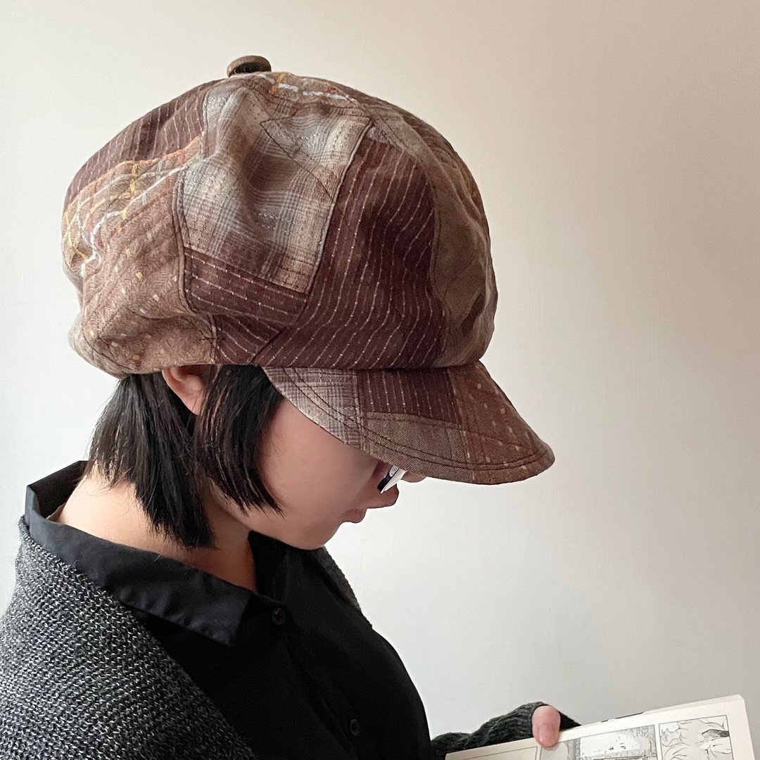 报童帽 / 日系 复古 先染布 / 特调 棕色 - 帽子 - 棉 咖啡色