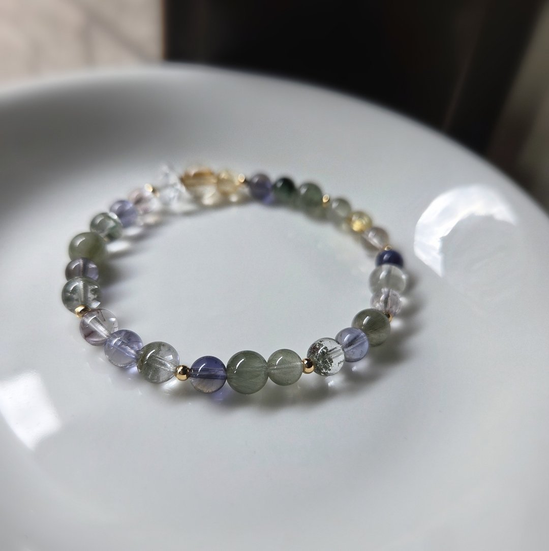 Sharlie/赫基蒙 钛晶 绿幽灵 绿发晶/事业开运 思绪清晰 水晶手链 - 手链/手环 - 宝石 绿色