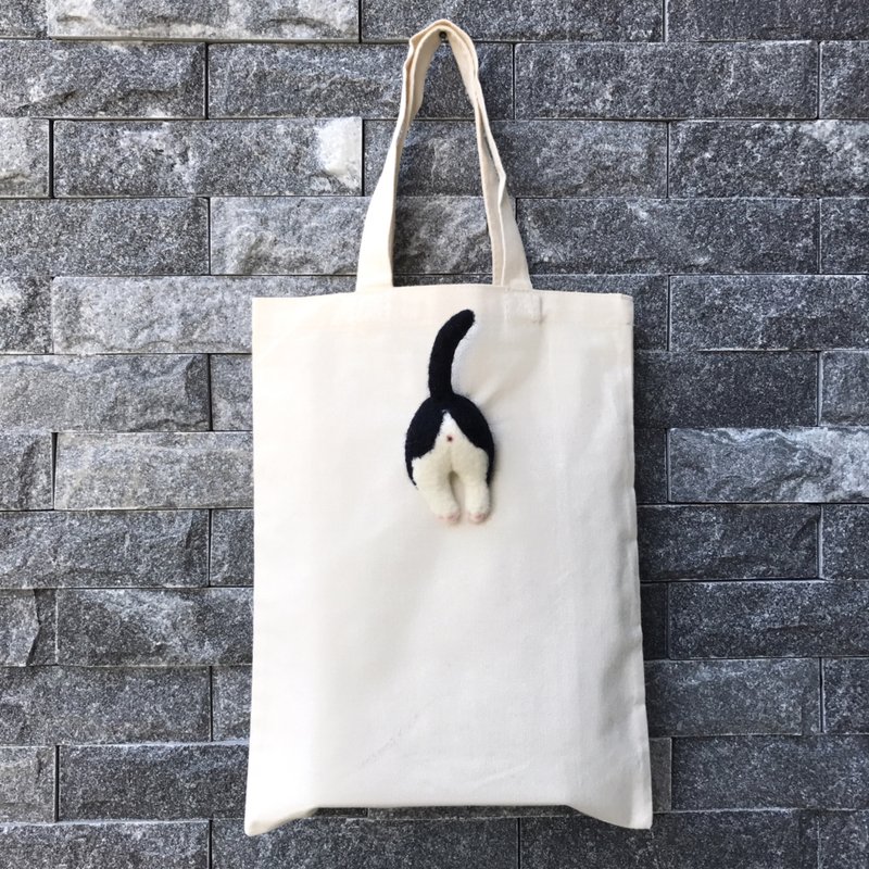 肥烤鸡屁股__奔驰猫__羊毛毡帆布袋 - 手提包/手提袋 - 羊毛 黑色