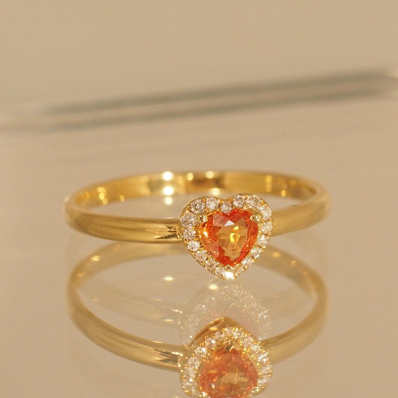 18K金橙宝石心型戒指 18K Gold Orange Sapphire Diamond Heart R - 戒指 - 贵金属 