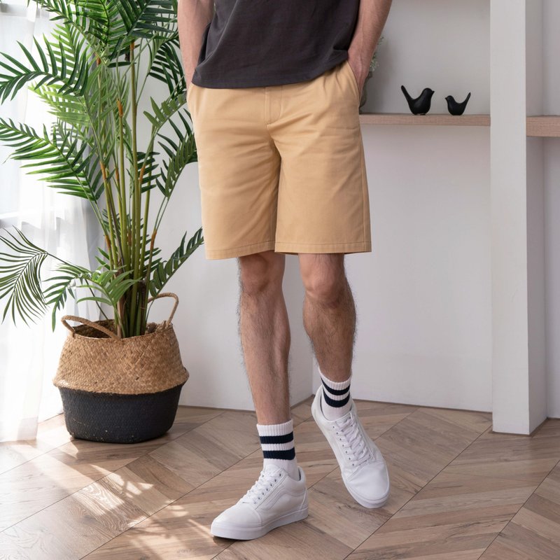 男版卡其短裤∣直筒修身百搭4色。外挺内软透气好穿。中腰半松紧 - 男士短裤 - 棉．麻 