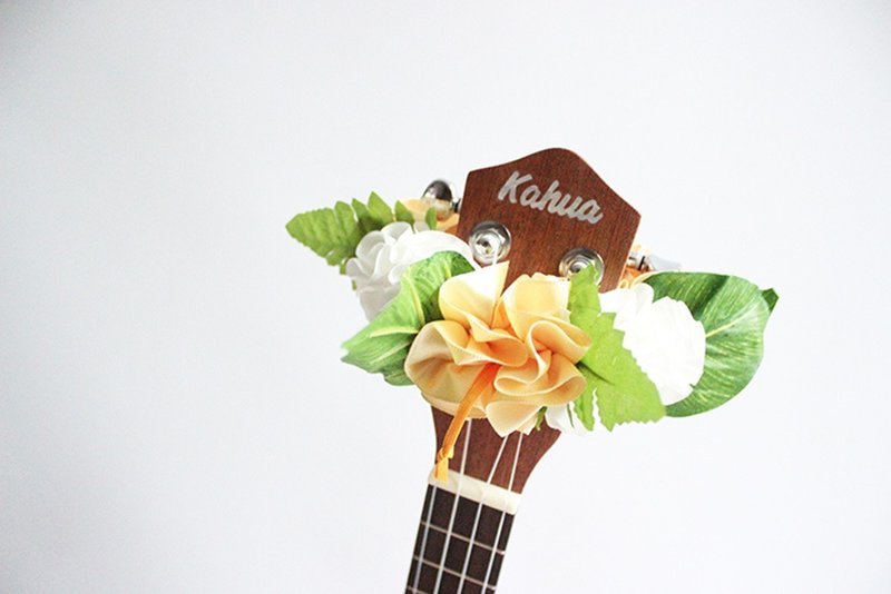 Ukulele lei / Ukulele strap, Ukulele gifts, Ribbon lei, - 吉他配件 - 棉．麻 黄色
