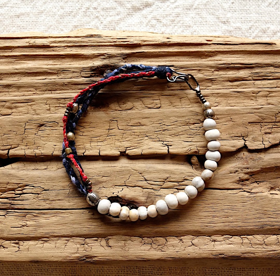 Half triple bracelet/Indigo/Crimson (red)/Light blue - 手链/手环 - 棉 蓝色
