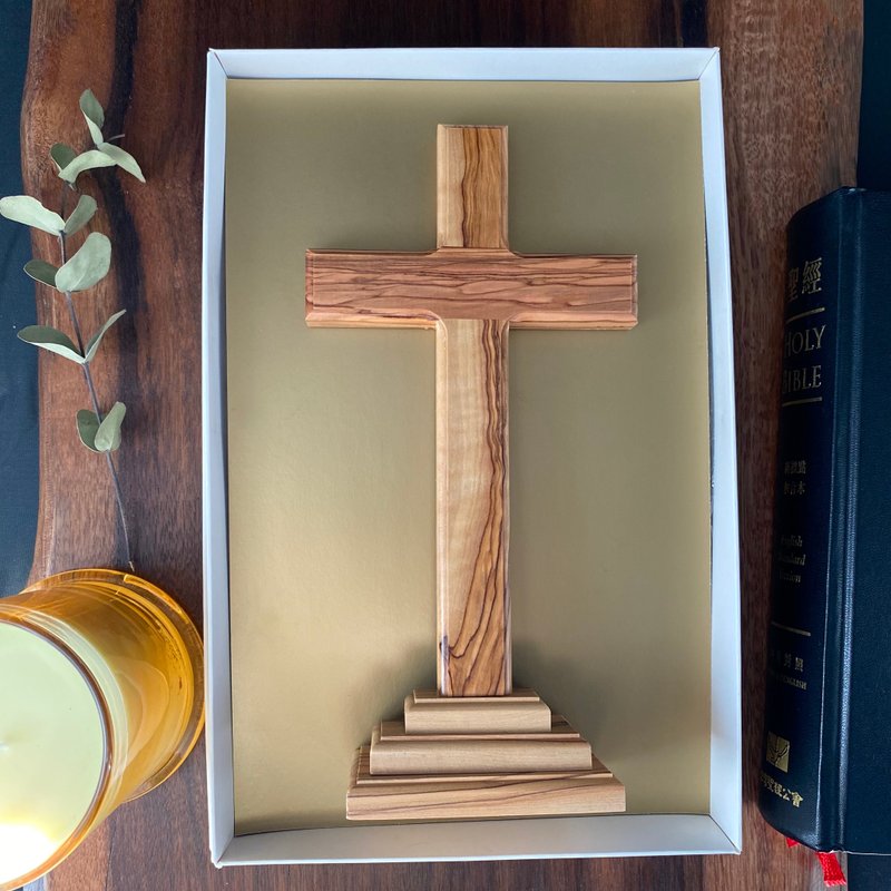 站立式 桌上摆饰 以色列进口 橄榄木十字架 三层立体造型 16634-1 - 摆饰 - 木头 咖啡色