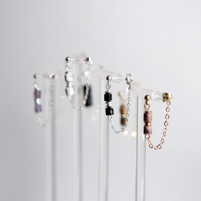 【耳链】绵延/市集热门款/不对称设计/天然石/原石 - 耳环/耳夹 - 水晶 