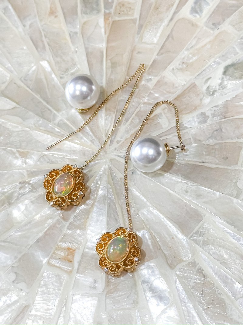 光影流转・游彩系列——爱在西元前・晨曦幻光珍珠蛋白石耳环 - 耳环/耳夹 - 半宝石 多色