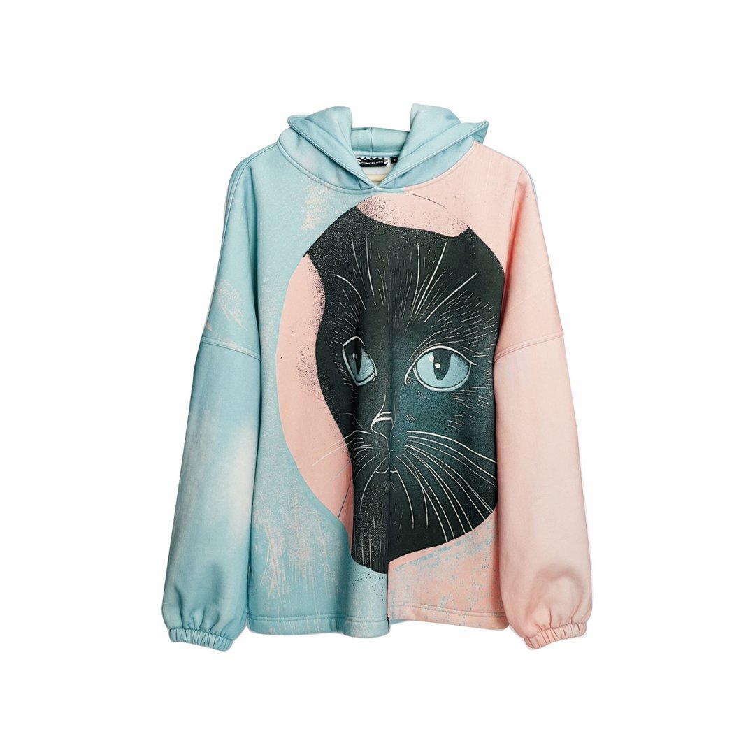 KEYHOLE CAT oversized unisex hoodie by Toby Black - 中性连帽卫衣/T 恤 - 棉 多色