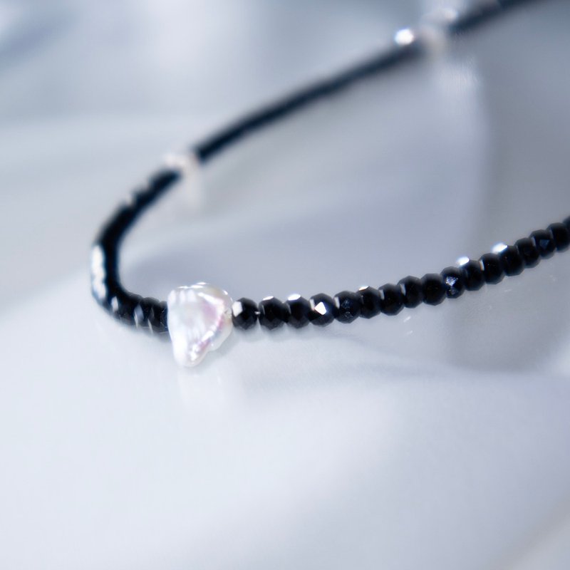 珍珠和黑色尖晶石项链 - 项链 - 珍珠 黑色