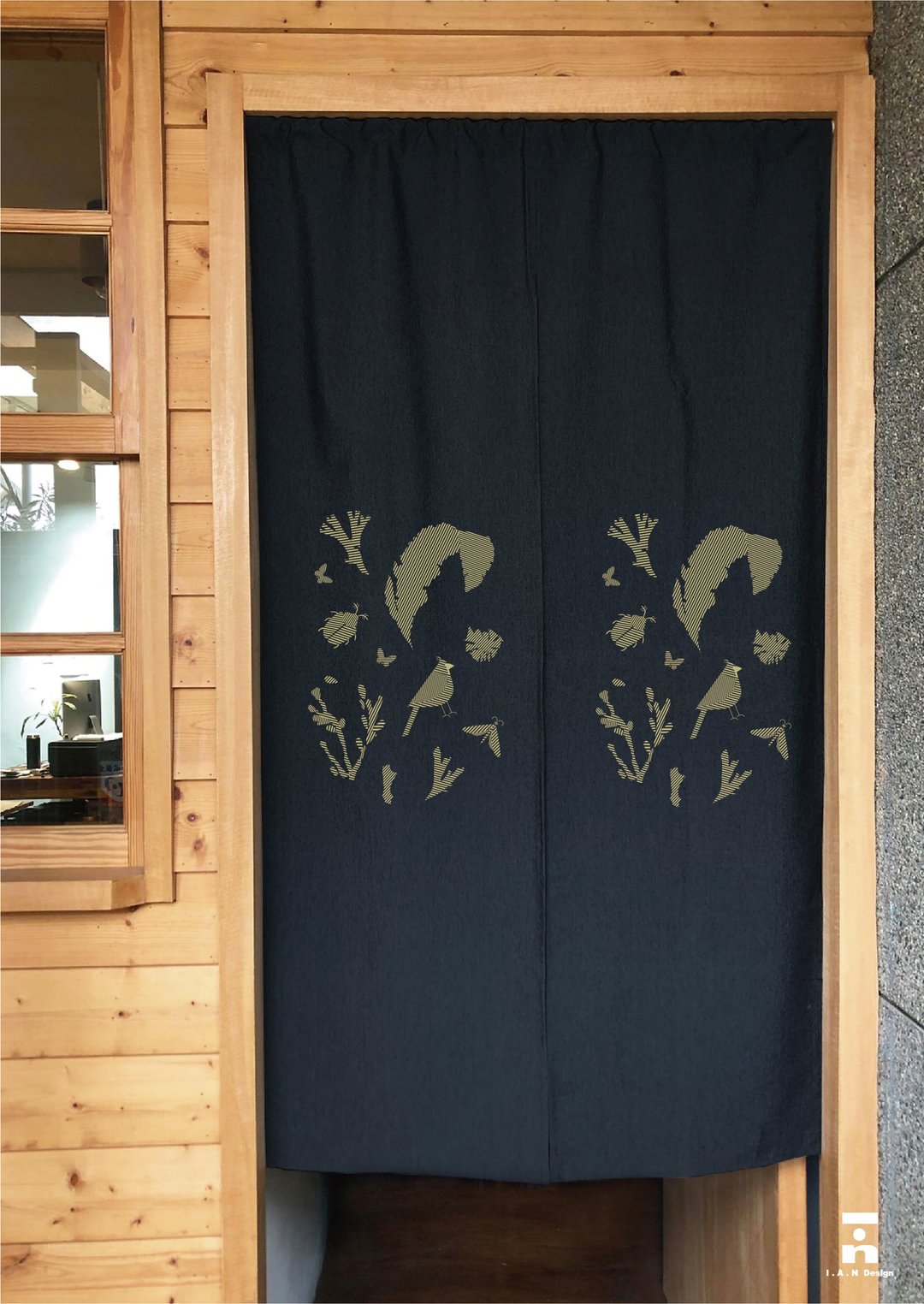 生物线性 - 有机棉绢印黑色日式中门帘 Organic Cotton - 门帘/门牌 - 棉 黑色