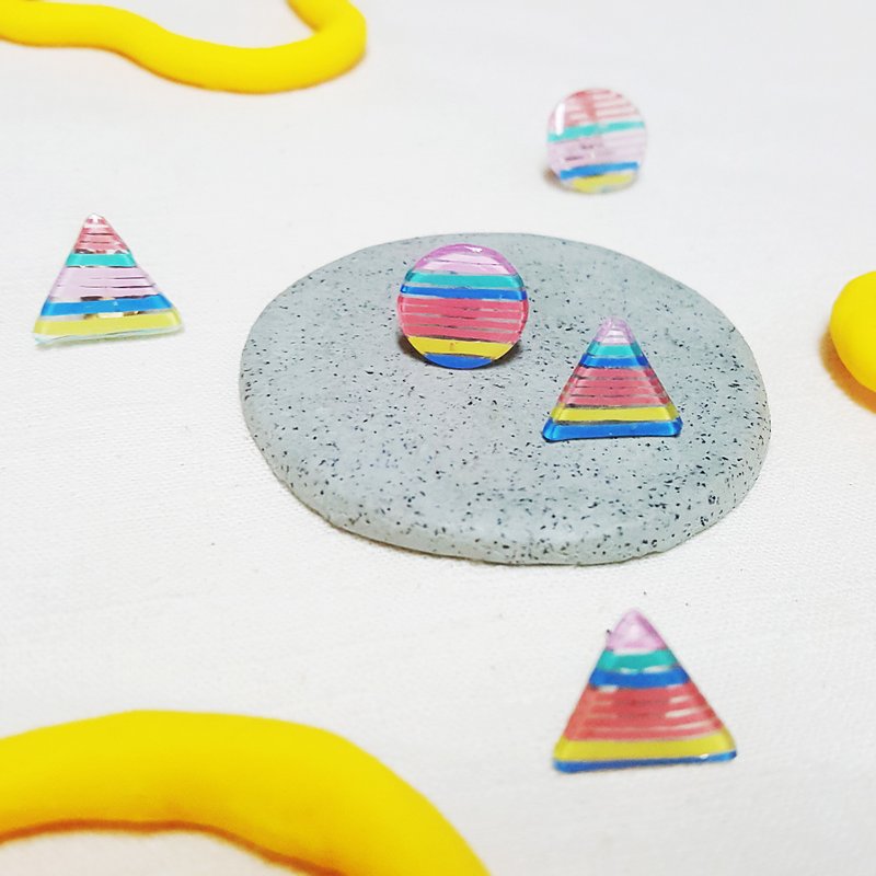 条纹 - 涂鸦 透明 手绘 彩虹 插画 耳环 医疗钢  ( 耳针、耳夹 ) - 耳环/耳夹 - 树脂 多色