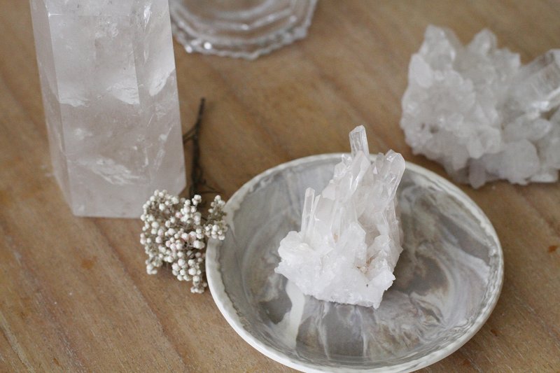 手工陶瓷花莲石纹点心盘/置物盘9 - 盘子/餐盘/盘架 - 陶 白色