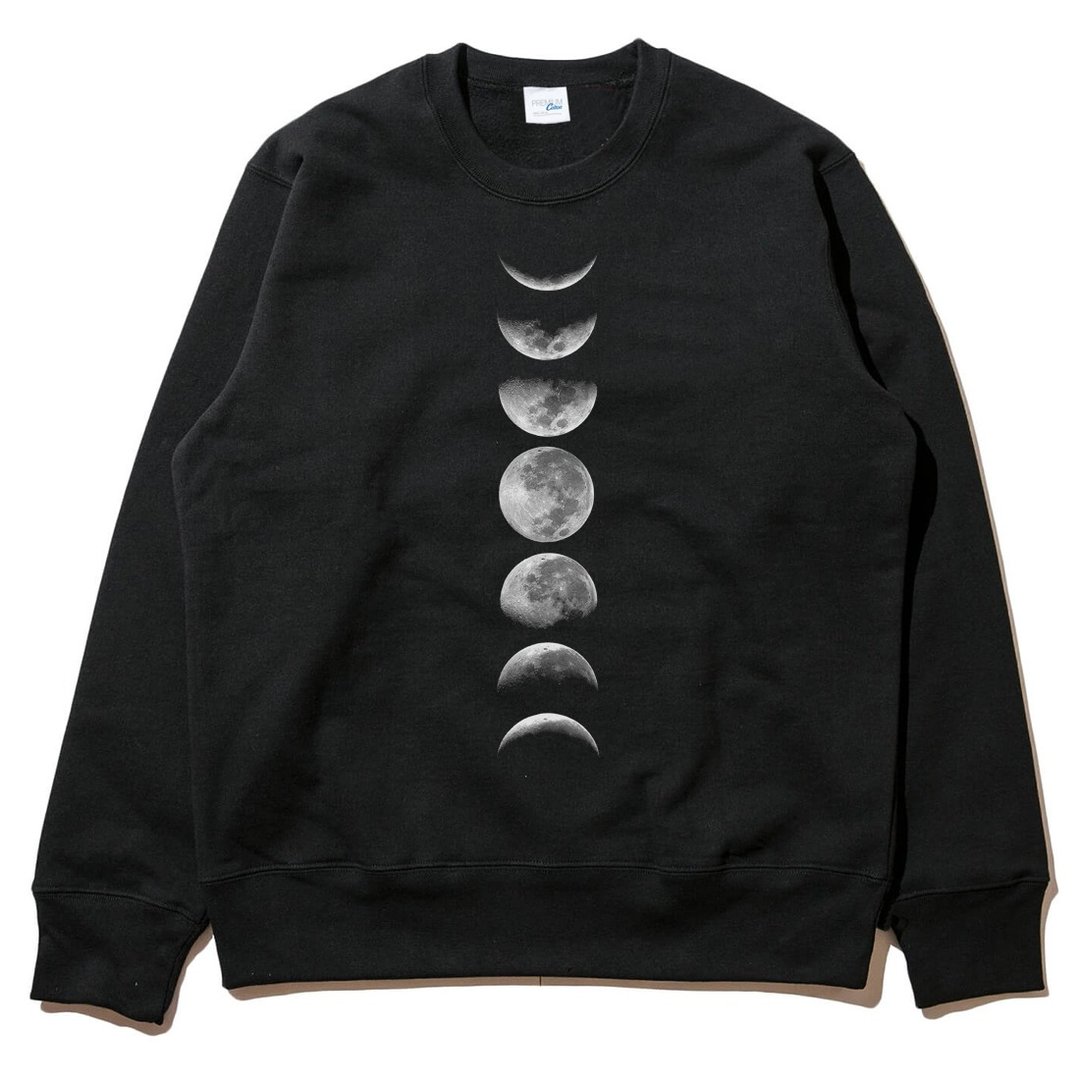 月相 大学T 刷毛 中性版 黑色  Moon Phases月光 月亮 银河系 星星 地球 天文 摄影 极光 天文 太阳 行星 - 男装上衣/T 恤 - 棉 黑色