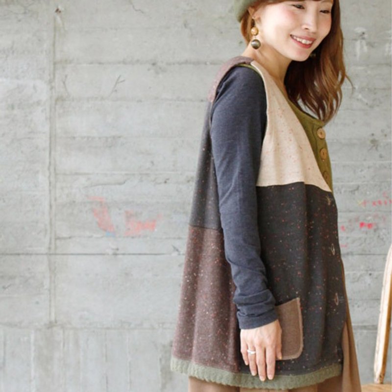 ☆ Palette ☆ 彡 palette autumn color patchwork vest - 女装背心 - 聚酯纤维 绿色