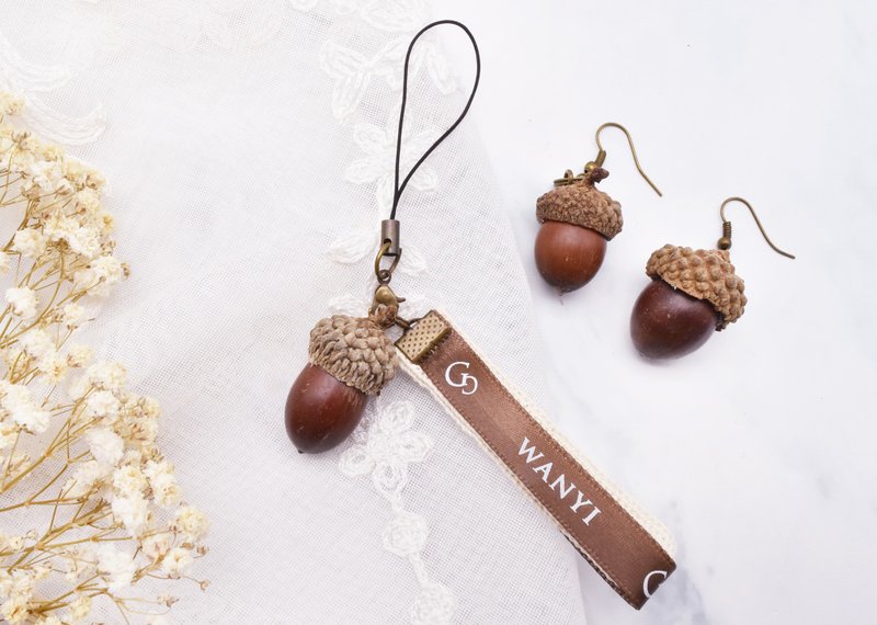 松果 橡果 果实 耳环 吊饰   干燥花 送礼 交换礼物 圣诞礼物 - 耳环/耳夹 - 植物．花 咖啡色