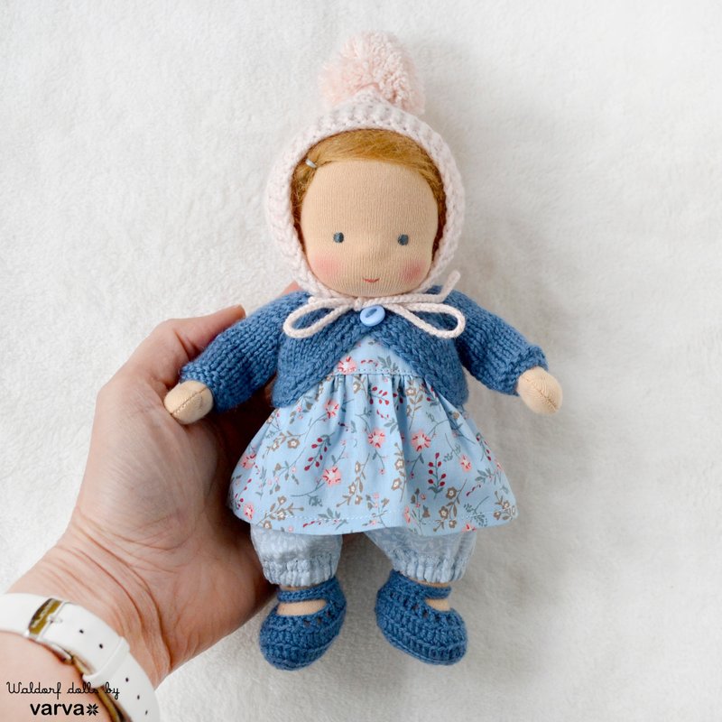 华尔道夫娃娃迷你婴儿 18 厘米 高 - 玩具/玩偶 - 环保材料 蓝色