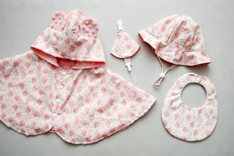 Gugu手创-格子兔/花兜/奶嘴链/发带/遮阳帽/奶嘴链/斗篷/弥月礼盒 - 满月礼盒 - 棉．麻 