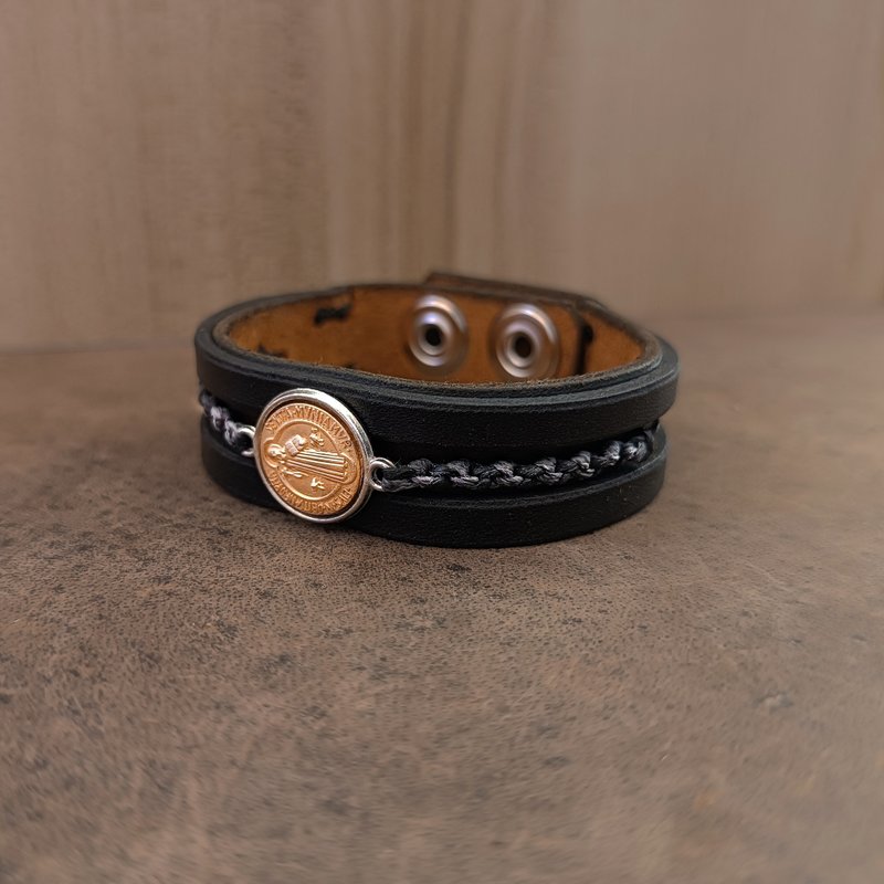 大天使麦可手链，守护天使保护者手链，毕业礼物 - 手链/手环 - 真皮 黑色