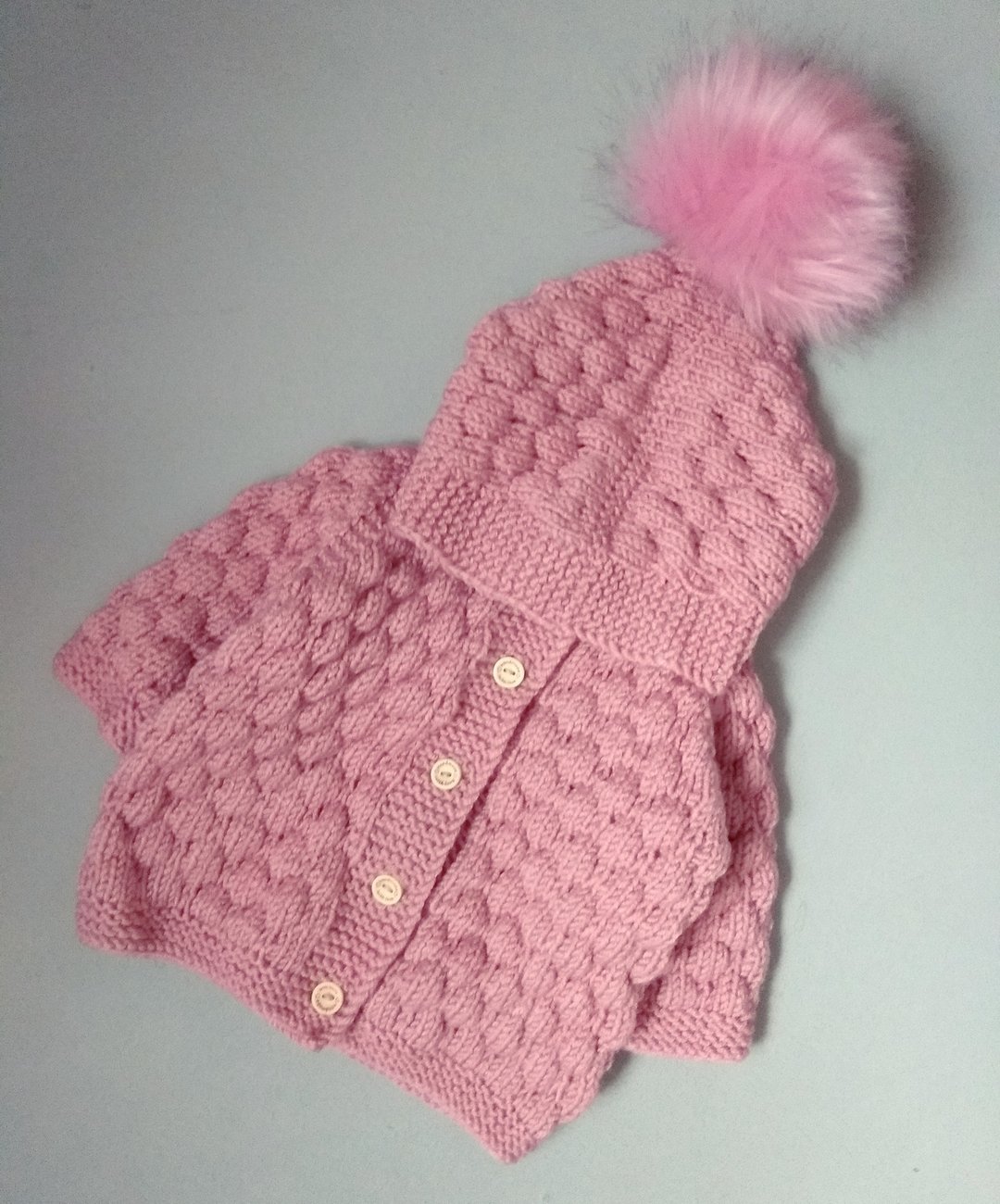 Knitting pattern for baby cardigan, 0-6 months, pdf instruction in English - 童装外套 - 羊毛 粉红色