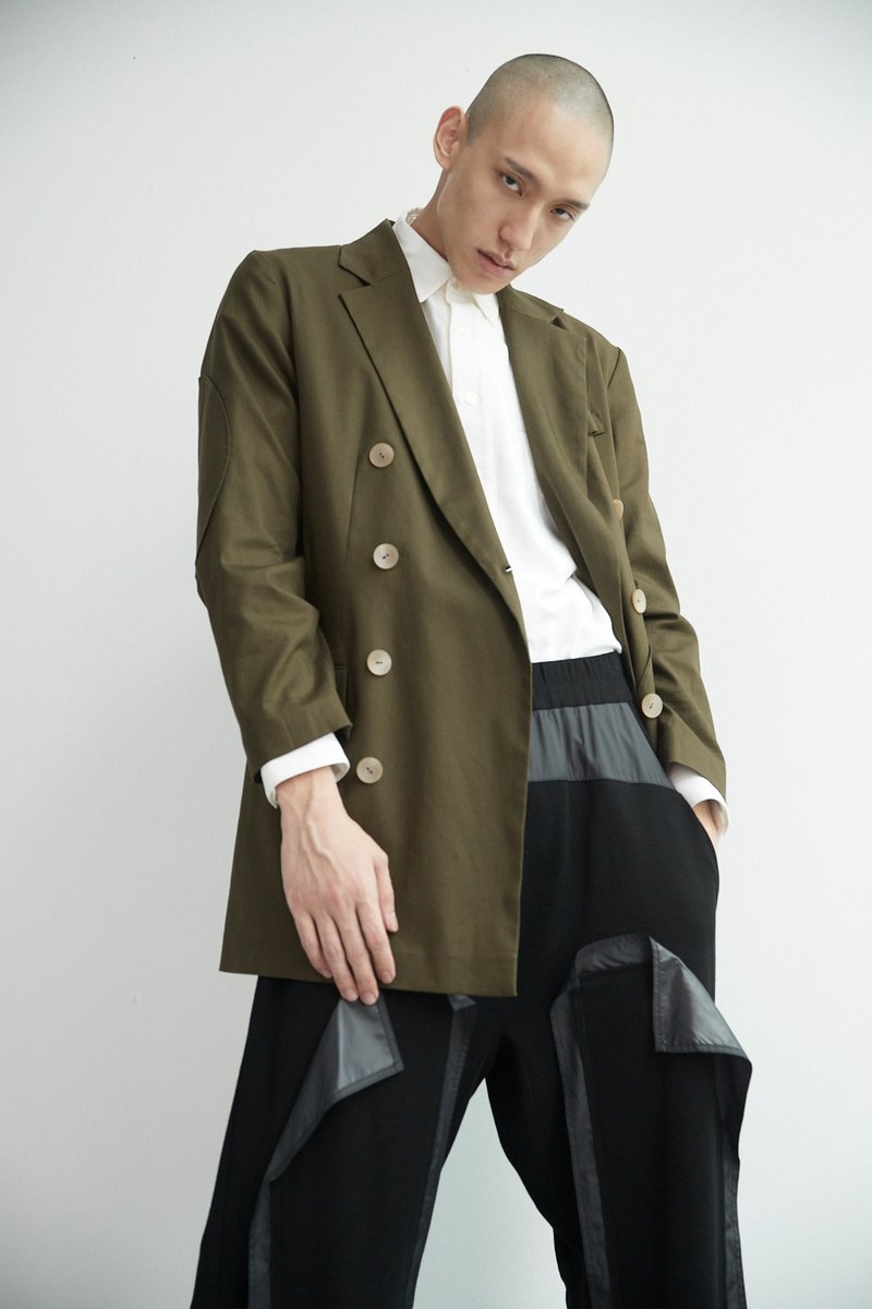 长口袋剪接宽裤 - 中性裤装 - 棉．麻 黑色