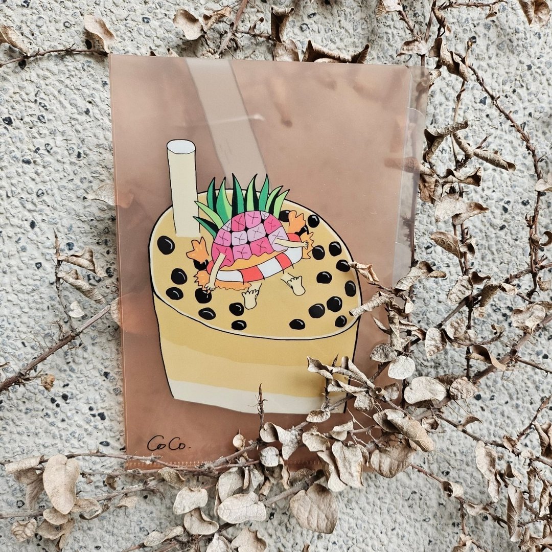 在珍奶里游泳的凤梨-三层迷你L夹 - 文件夹/资料夹 - 塑料 
