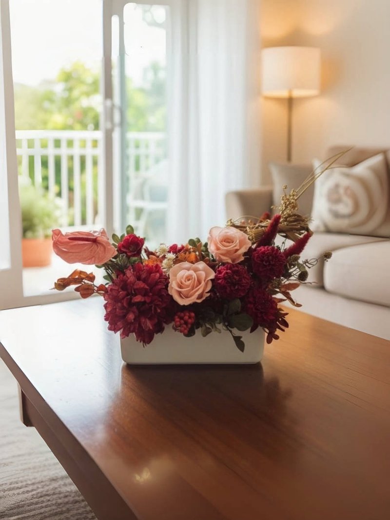 【花诉花艺】富贵红永生桌花/开幕花礼/升迁花礼/祝贺花礼 - 干燥花/捧花 - 植物．花 红色