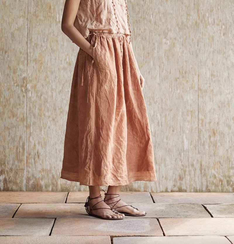 复古文青 纯棉植物染半裙 百搭半身裙 - 裙子 - 其他材质 粉红色